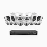 H800 - Kit de surveillance PoE 4K à 16 canaux avec 6 caméras bullet et 10 caméras dôme, anti-vandalisme IK10, vision nocturne en couleur et infrarouge, Détection Personne-Véhicule, Microphone intégré, Champ de vision de 96°, RTSP et ONVIF pris en charge