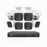 H800 - Kit de surveillance PoE 4K à 16 canaux avec 6 caméras bullet et 2 caméras dôme, anti-vandalisme IK10, vision nocturne en couleur et infrarouge, Détection Personne-Véhicule, Microphone intégré, Champ de vision de 96°, RTSP et ONVIF pris en charge