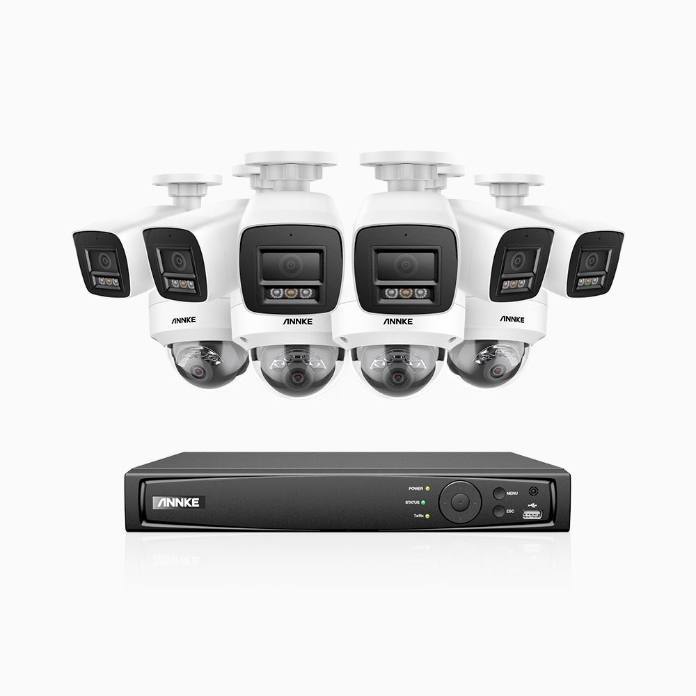 H800 - Kit de surveillance PoE 4K à 16 canaux avec 6 caméras bullet et 4 caméras dôme, Anti-vandale (IK10), vision nocturne en couleur et infrarouge, Détection Personne-Véhicule, Microphone intégré, Champ de vision de 96°, RTSP et ONVIF pris en charge