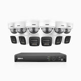 H800 - Kit de surveillance PoE 4K à 16 canaux avec 6 caméras bullet et 6 caméras dôme, Anti-vandale (IK10), vision nocturne en couleur et infrarouge, Détection Personne-Véhicule, Microphone intégré, Champ de vision de 96°, RTSP et ONVIF pris en charge