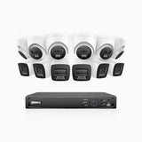 H800 - Kit de surveillance PoE 4K à 16 canaux avec 6 caméras bullet et 6 caméras tourelle, vision nocturne en couleur et infrarouge, Détection Personne-Véhicule, Microphone intégré, Champ de vision de 96°, RTSP et ONVIF pris en charge