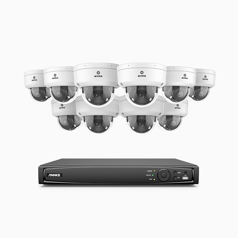 AZH800 - Kit de surveillance 4K à 16 canaux avec 10 PoE caméras, Zoom optique 4X, vision nocturne à deux lumières, détection de mouvement 2.0, Microphone intégré, sirène et alarme stroboscopique