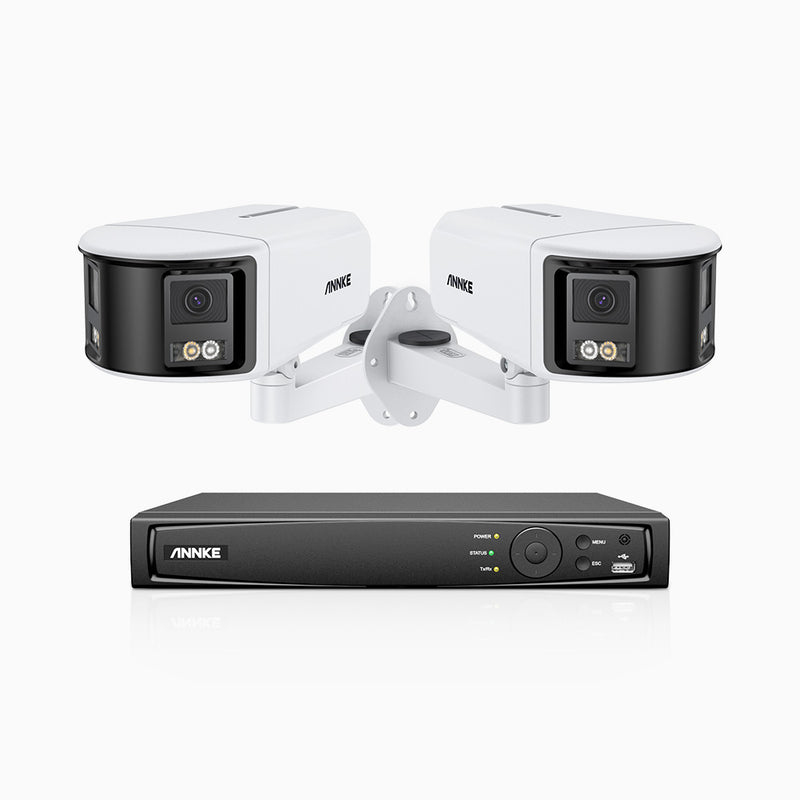 FDH600 - Kit de surveillance PoE 6MP à 8 canaux avec 2 caméras, double objectif, ultra grand angle 180°, super ouverture f/1.2, micro intégré, sirène et alarme actives, Détection Intelligente de Mouvement