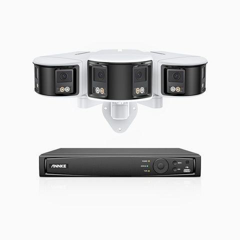 FDH600 - Kit de surveillance PoE 6MP à 8 canaux avec 3 caméras, double objectif, ultra grand angle 180°, super ouverture f/1.2, micro intégré, sirène et alarme actives, Détection Intelligente de Mouvement
