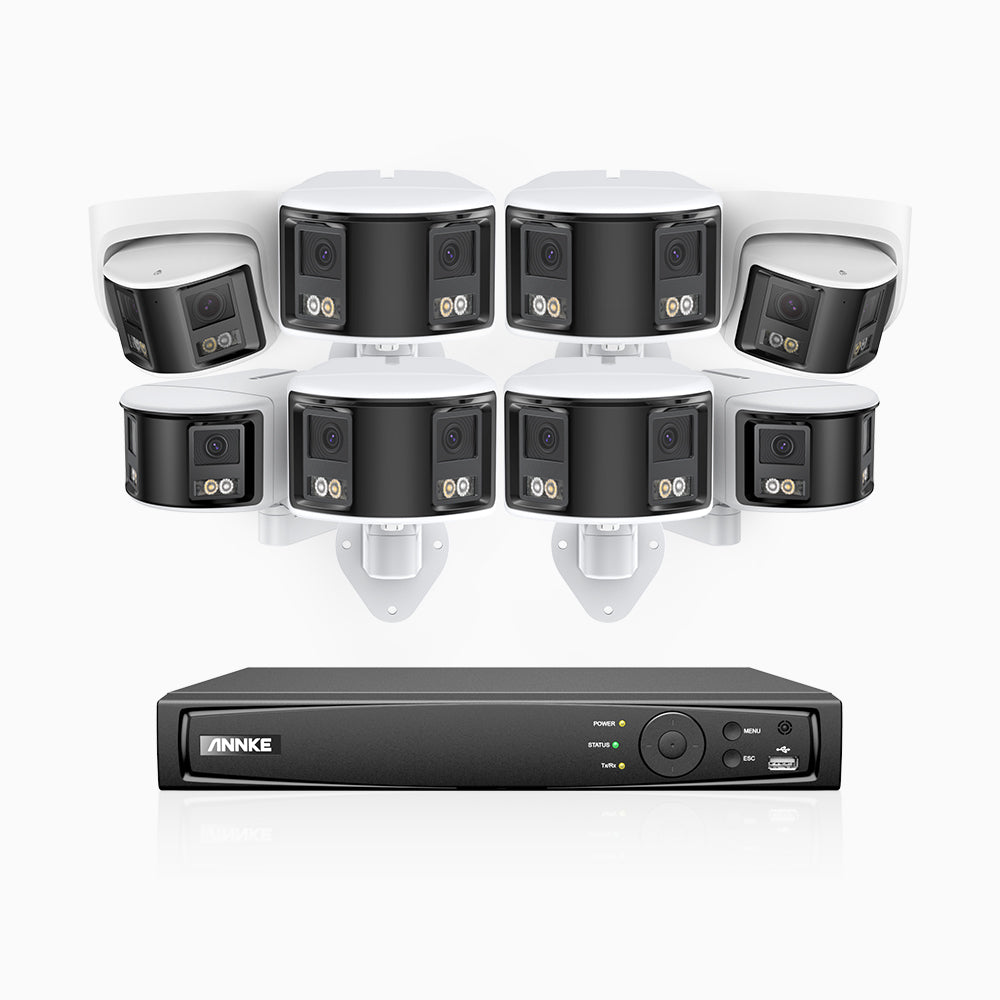 FDH600 - Kit de surveillance PoE 6MP à 8 canaux avec 6 caméras bullet et 2 caméras tourelle, double objectif, ultra grand angle 180°, super ouverture f/1.2, micro intégré, Détection Intelligente de Mouvement