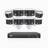 FDH600 - Kit de surveillance PoE 6MP à 8 canaux avec 6 caméras bullet et 2 caméras tourelle, double objectif, ultra grand angle 180°, super ouverture f/1.2, micro intégré, Détection Intelligente de Mouvement