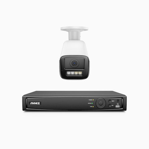 AZH800 - Kit de surveillance 4K à 8 canaux avec 1 PoE caméra, Zoom optique 4X, vision nocturne à deux lumières, détection de mouvement 2.0, Microphone intégré, sirène et alarme stroboscopique
