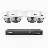 H1200 -  Kit de surveillance PoE 4K 12MP à 8 canaux avec 4 caméras, vision nocturne couleur et IR, détection humaine et véhiculaire, H.265+, microphone intégré, stockage local maximal de 512 Go, IP67