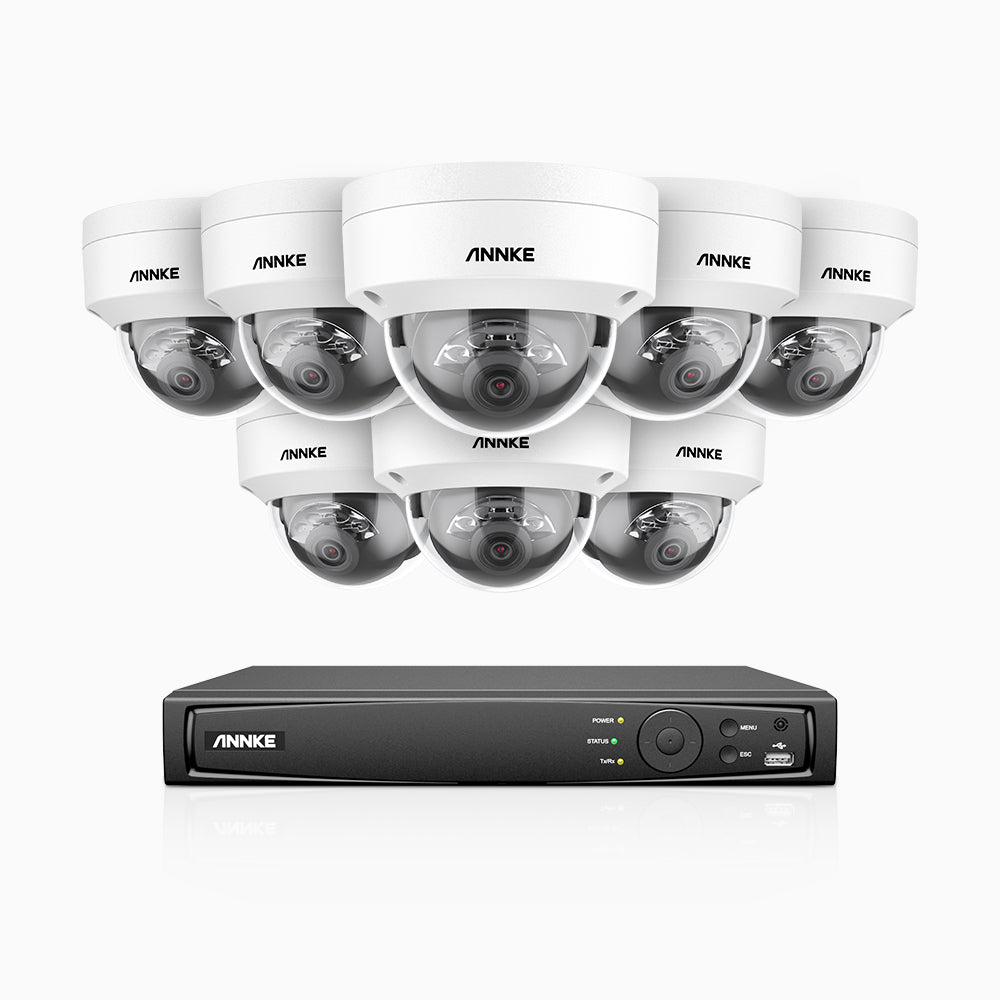 H1200 -  Kit de surveillance PoE 4K 12MP à 8 canaux avec 8 caméras, vision nocturne couleur et IR, détection humaine et véhiculaire, H.265+, microphone intégré, stockage local maximal de 512 Go, IP67