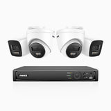 H1200 -  Kit de surveillance PoE 4K 12MP à 8 canaux avec 2 caméras bullet et 2 caméra tourelle, vision nocturne couleur et IR, détection humaine et véhiculaire, H.265+, microphone intégré, stockage local maximal de 512 Go, IP67