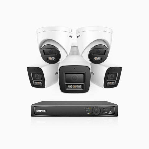 H800 - Kit de surveillance PoE 4K à 8 canaux avec 3 caméras bullet et 2 caméras tourelle, vision nocturne en couleur et infrarouge, Détection Personne-Véhicule, Microphone intégré, Champ de vision de 96°, RTSP et ONVIF pris en charge