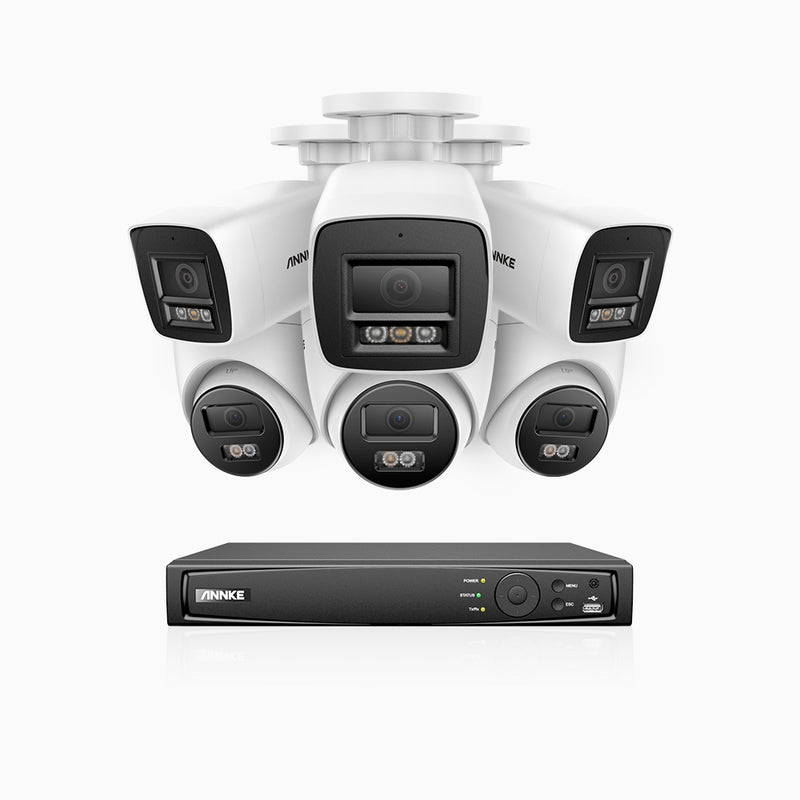 H800 - Kit de surveillance PoE 4K à 8 canaux avec 3 caméras bullet et 3 caméras tourelle, vision nocturne en couleur et infrarouge, Détection Personne-Véhicule, Microphone intégré, Champ de vision de 96°, RTSP et ONVIF pris en charge