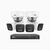 H800 - Kit de surveillance PoE 4K à 8 canaux avec 4 caméras bullet et 2 caméras dôme, anti-vandalisme IK10, vision nocturne en couleur et infrarouge, Détection Personne-Véhicule, Microphone intégré, Champ de vision de 96°, RTSP et ONVIF pris en charge