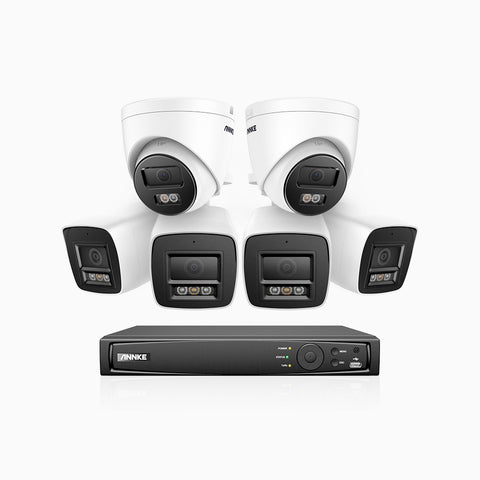 H800 - Kit de surveillance PoE 4K à 8 canaux avec 4 caméras bullet et 2 caméras tourelle, vision nocturne en couleur et infrarouge, Détection Personne-Véhicule, Microphone intégré, Champ de vision de 96°, RTSP et ONVIF pris en charge
