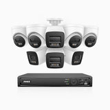 H1200 -  Kit de surveillance PoE 4K 12MP à 8 canaux avec 4 caméras bullet et 4 caméra tourelle, vision nocturne couleur et IR, détection humaine et véhiculaire, H.265+, microphone intégré, stockage local maximal de 512 Go, IP67