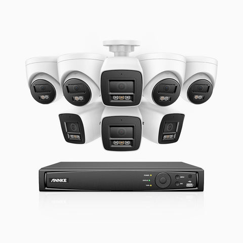 H800 - Kit de surveillance PoE 4K à 8 canaux avec 4 caméras bullet et 4 caméras tourelle, vision nocturne en couleur et infrarouge, Détection Personne-Véhicule, Microphone intégré, Champ de vision de 96°, RTSP et ONVIF pris en charge