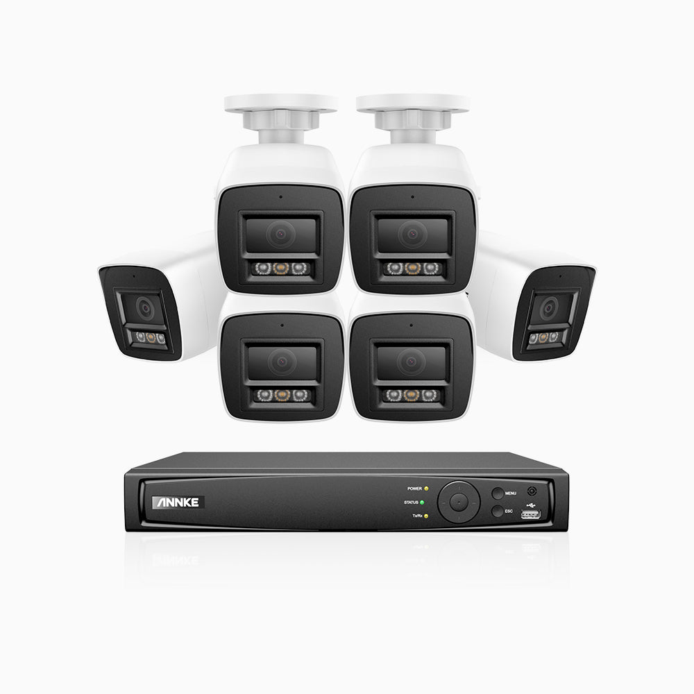 H1200 -  Kit de surveillance PoE 4K 12MP à 8 canaux avec 6 caméras, vision nocturne couleur et IR, détection humaine et véhiculaire, H.265+, microphone intégré, stockage local maximal de 512 Go, IP67