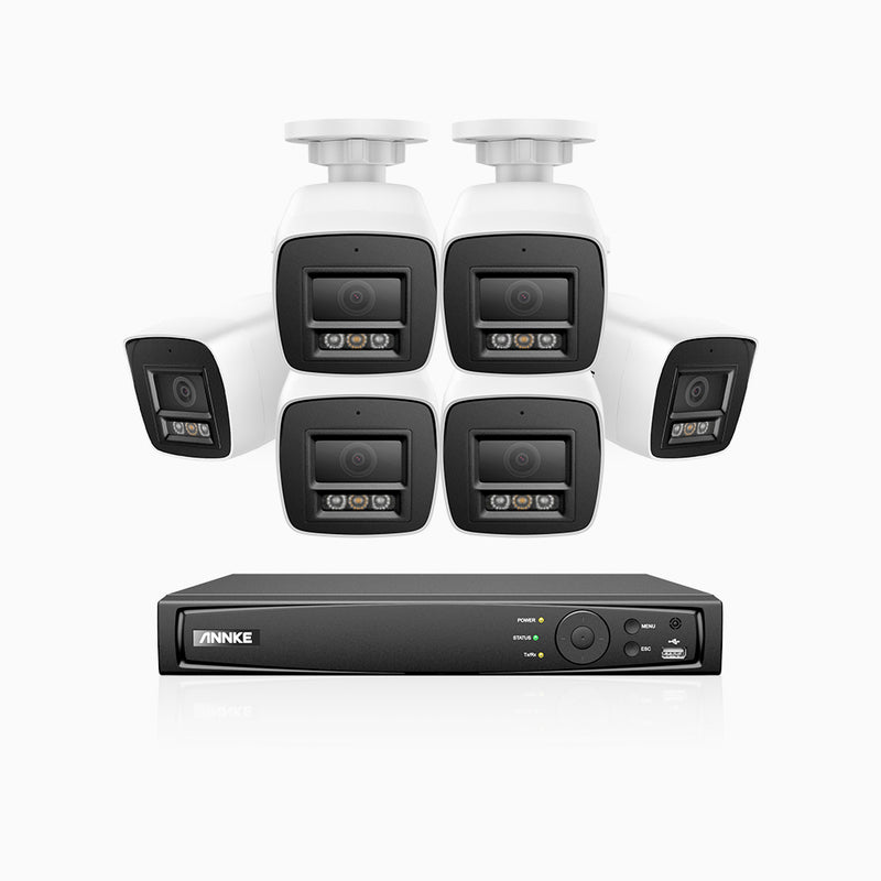 H800 - Kit de surveillance PoE 4K à 8 canaux avec 6 caméras, vision nocturne en couleur et infrarouge, Détection Personne-Véhicule, Microphone intégré, Champ de vision de 96°, RTSP et ONVIF pris en charge