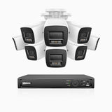 H1200 -  Kit de surveillance PoE 4K 12MP à 8 canaux avec 8 caméras, vision nocturne couleur et IR, détection humaine et véhiculaire, H.265+, microphone intégré, stockage local maximal de 512 Go, IP67