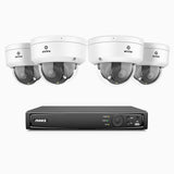 AZH800 - Kit de surveillance 4K à 8 canaux avec 4 PoE caméras, Zoom optique 4X, vision nocturne à deux lumières, détection de mouvement 2.0, Microphone intégré, sirène et alarme stroboscopique