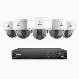 AZH800 - Kit de surveillance 4K à 8 canaux avec 5 PoE caméras, Zoom optique 4X, vision nocturne à deux lumières, détection de mouvement 2.0, Microphone intégré, sirène et alarme stroboscopique