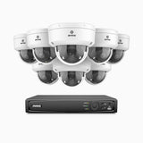 AZH800 - Kit de surveillance 4K à 8 canaux avec 8 PoE caméras, Zoom optique 4X, vision nocturne à deux lumières, détection de mouvement 2.0, Microphone intégré, sirène et alarme stroboscopique