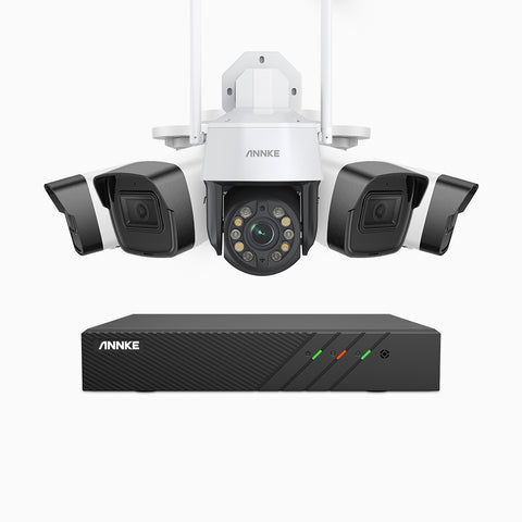 HWZ500 - Kit de surveillance PoE 5MP à 8 canaux avec 4 caméras + une 20X PTZ WiFi caméra, Vision nocturne Infrarouge, Microphone intégré, Fonctionne avec Alexa