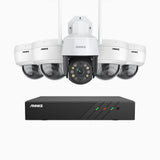 HWZ500 - Kit de surveillance PoE 5MP à 8 canaux avec 4 caméras + une 20X PTZ WiFi caméra, Vision nocturne Infrarouge, Microphone intégré, Fonctionne avec Alexa