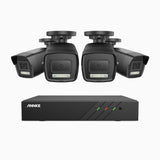 AH500 - Kit de surveillance PoE 3K à 8 canaux avec 4 caméras, vision nocturne en couleur et infrarouge, résolution 3072*1728, ouverture f/1.6 (0.005 Lux), détection humaine et véhicule, microphone intégré, IP67