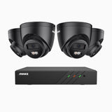 AH500 - Kit de surveillance PoE 3K à 8 canaux avec 4 caméras, vision nocturne en couleur et infrarouge, résolution 3072*1728, ouverture f/1.6 (0.005 Lux), détection humaine et véhicule, microphone intégré, IP67