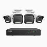 AH500 - Kit de surveillance PoE 3K à 8 canaux avec 4 caméras, vision nocturne en couleur et infrarouge, résolution 3072*1728, ouverture f/1.6 (0.005 Lux), détection humaine et véhicule, microphone intégré, IP67