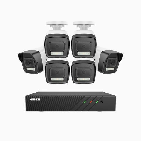 AH500 - Kit de surveillance PoE 3K à 8 canaux avec 6 caméras, vision nocturne en couleur et infrarouge, résolution 3072*1728, ouverture f/1.6 (0.005 Lux), détection humaine et véhicule, microphone intégré, IP67