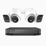 H800 - Kit de surveillance PoE 4K à 8 canaux avec 2 caméras bullet et 2 caméras tourelle, vision nocturne en couleur et infrarouge, Détection Personne-Véhicule, Microphone intégré, Champ de vision de 96°, RTSP et ONVIF pris en charge