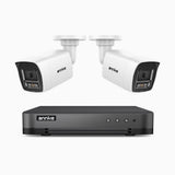 H800 - Kit de surveillance PoE 4K à 8 canaux avec 2 caméras, vision nocturne en couleur et infrarouge, Détection Personne-Véhicule, Microphone intégré, Champ de vision de 96°, RTSP et ONVIF pris en charge