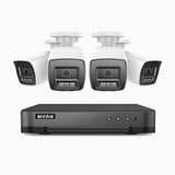 H800 - Kit de surveillance PoE 4K à 8 canaux avec 4 caméras, vision nocturne en couleur et infrarouge, Détection Personne-Véhicule, Microphone intégré, Champ de vision de 96°, RTSP et ONVIF pris en charge