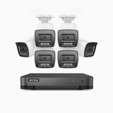 H800 - Kit de surveillance PoE 4K à 8 canaux avec 6 caméras, vision nocturne en couleur et infrarouge, Détection Personne-Véhicule, Microphone intégré, Champ de vision de 96°, RTSP et ONVIF pris en charge