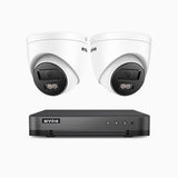 H800 - Kit de surveillance PoE 4K à 8 canaux avec 2 caméras, vision nocturne en couleur et infrarouge, Détection Personne-Véhicule, Microphone intégré, Champ de vision de 96°, RTSP et ONVIF pris en charge