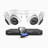 NeuTracis - Kit de surveillance PoE 4K avec recherche vidéo par IA, comprenant 4 caméras 8MP et un NVR 8 canaux, disque dur de 2 To, vision nocturne couleur et infrarouge, détection intelligente 2.0, enregistrement 24h/24 et 7j/7, métal