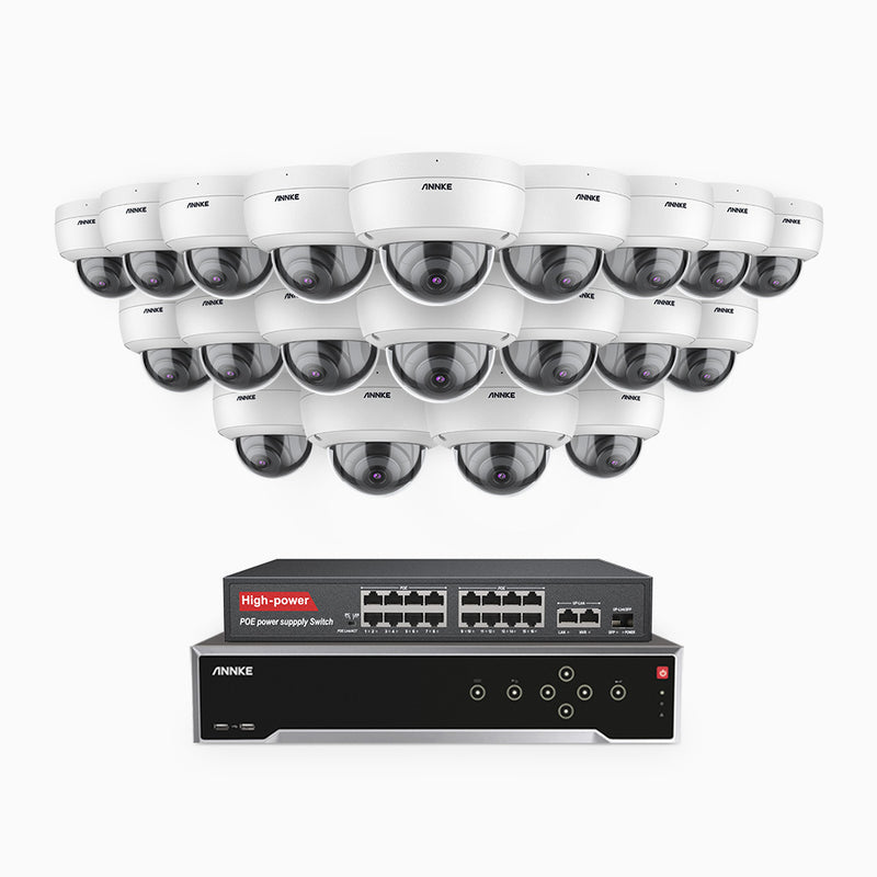 H500 - Kit de surveillance PoE 5MP à 32 canaux avec 20 caméras, Vision nocturne Infrarouge 2.0, Microphone intégré, Fente pour carte SD, Fonctionne avec Alexa, Switch PoE 16 ports inclus