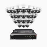 H500 - Kit de surveillance PoE 5MP à 32 canaux avec 24 caméras, Vision nocturne intelligente à double éclairage, 3072 × 1728 à 20 ips, détection intelligente des personnes et des véhicules, microphone intégré, IP67