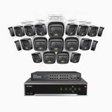 H500 - Kit de surveillance PoE 5MP à 32 canaux avec 20 caméras, Vision nocturne intelligente à double éclairage, 3072 × 1728 à 20 ips, détection intelligente des personnes et des véhicules, microphone intégré, IP67