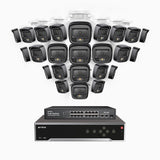 H500 - Kit de surveillance PoE 5MP à 32 canaux avec 24 caméras, Vision nocturne intelligente à double éclairage, 3072 × 1728 à 20 ips, détection intelligente des personnes et des véhicules, microphone intégré, IP67