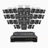 H500 - Kit de surveillance PoE 5MP à 32 canaux avec 32 caméras, Vision nocturne intelligente à double éclairage, 3072 × 1728 à 20 ips, détection intelligente des personnes et des véhicules, microphone intégré, IP67
