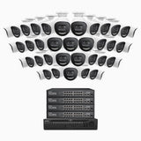 H800X - Kit de surveillance PoE 4K à 64 canaux avec 40 caméras, capteur BSI de 1/1,8", ouverture de f/1,6 (0,003 Lux), sirène et alarme stroboscopique, audio bidirectionnel, détection de présence humaine et de véhicules, protection périmétrique