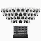 H800X - Kit de surveillance PoE 4K à 64 canaux avec 40 caméras, capteur BSI de 1/1,8", ouverture de f/1,6 (0,003 Lux), sirène et alarme stroboscopique, audio bidirectionnel, détection de présence humaine et de véhicules, protection périmétrique