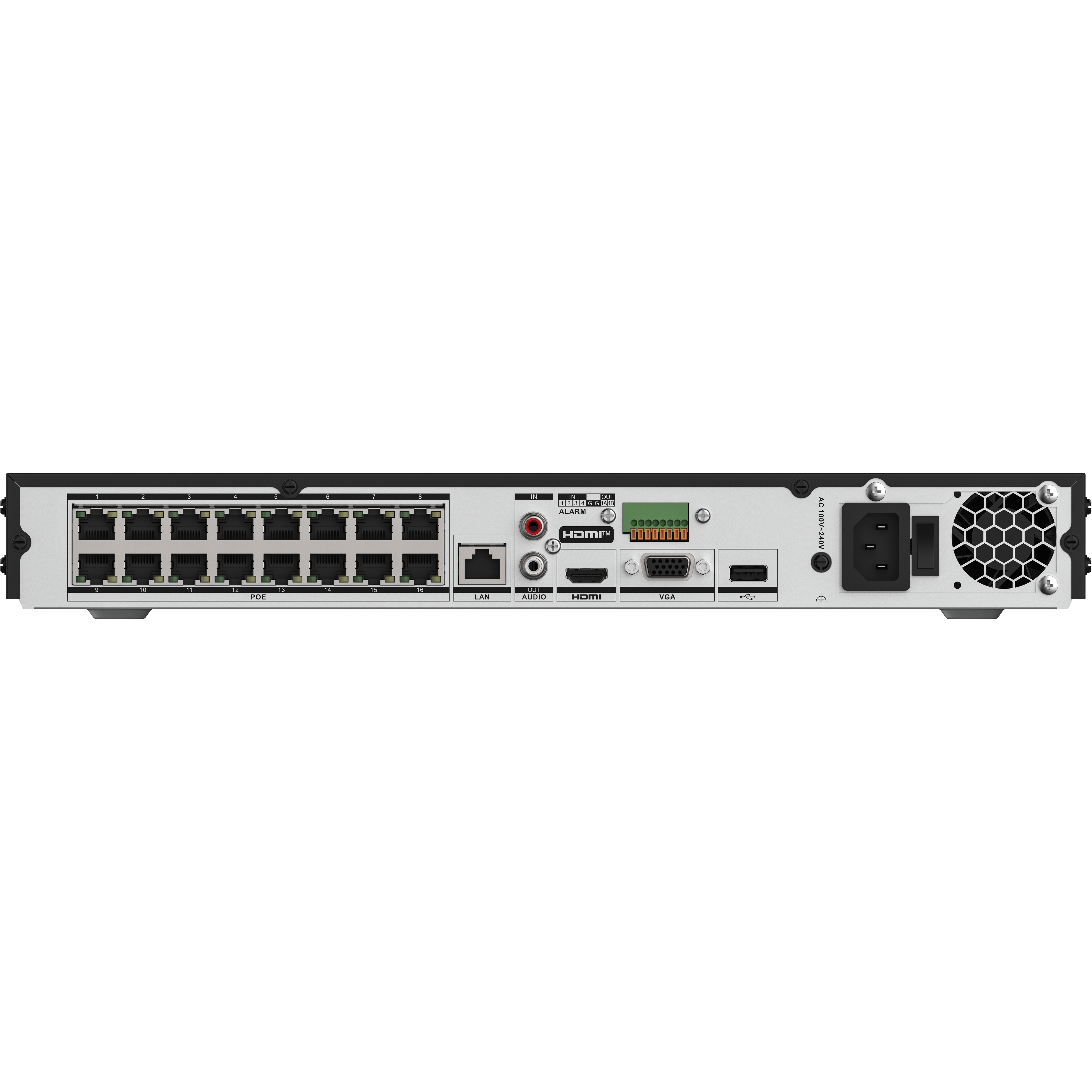 ANP1600 - Enregistreur réseau (NVR) PoE H.265+ 4K à 16 canaux, bande passante sortante maximale de 160 Mbps, capacité de décodage 4K sur 2 canaux, soutien la détection de présence humaine et de véhicules, détection de périmètre