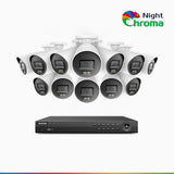 NightChroma<sup>TM</sup> NCK800 - Kit de surveillance PoE 4K à 16 canaux avec 12 caméras, Vision Nocturne Couleur Acme, 3840 × 2160 à 30 ips, Détection des Personnes et Véhicules, Alarme Sirène et Stroboscopique, Audio Bidirectionnel