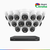 NightChroma<sup>TM</sup> NCK800 - Kit de surveillance PoE 4K à 16 canaux avec 16 caméras, Vision Nocturne Couleur Acme, 3840 × 2160 à 30 ips, Détection des Personnes et Véhicules, Alarme Sirène et Stroboscopique, Audio Bidirectionnel