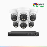 NightChroma<sup>TM</sup> NCK800 - Kit de surveillance PoE 4K à 8 canaux avec 6 caméras, Vision Nocturne Couleur Acme, 3840 × 2160 à 30 ips, Détection des Personnes et Véhicules, Alarme Sirène et Stroboscopique, Audio Bidirectionnel