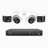 ANNKE Système de Surveillance PoE 4K 8MP 8 Canaux avec 4 Caméras, 2 × Double Objectif 180° + 2 × Caméras IP 4K, Détection de Personnes/Véhicules, Vision Nocturne en Couleur